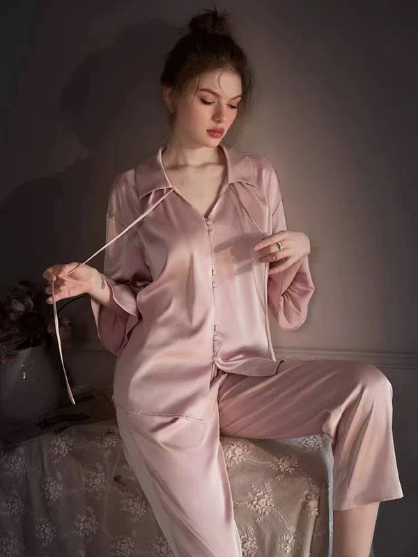 Silky Satin Pajama Set with Elegant Sleeves
