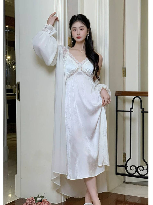 Pearl Dream – Satin & Lace Robe Set