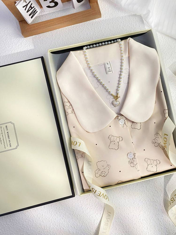 Teddy Whispers – Satin Pajama Set