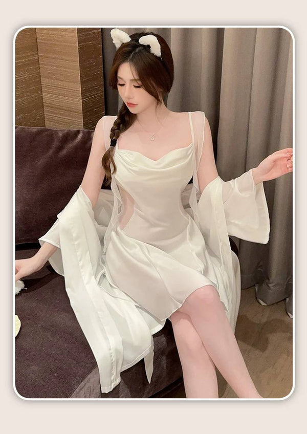 Ruffled Satin Robe & Nightdress Set – 3 Colors