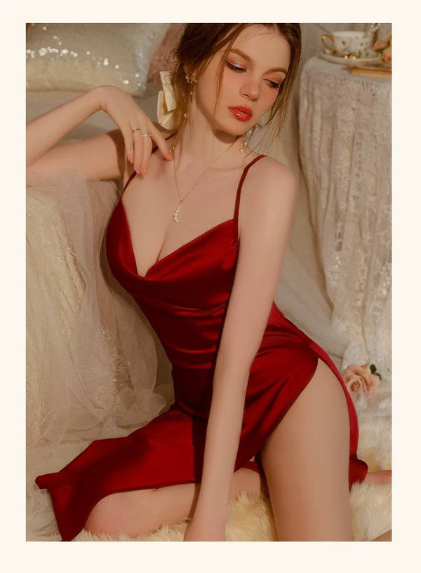 Scarlet Elegance - Red Satin Slip Dress